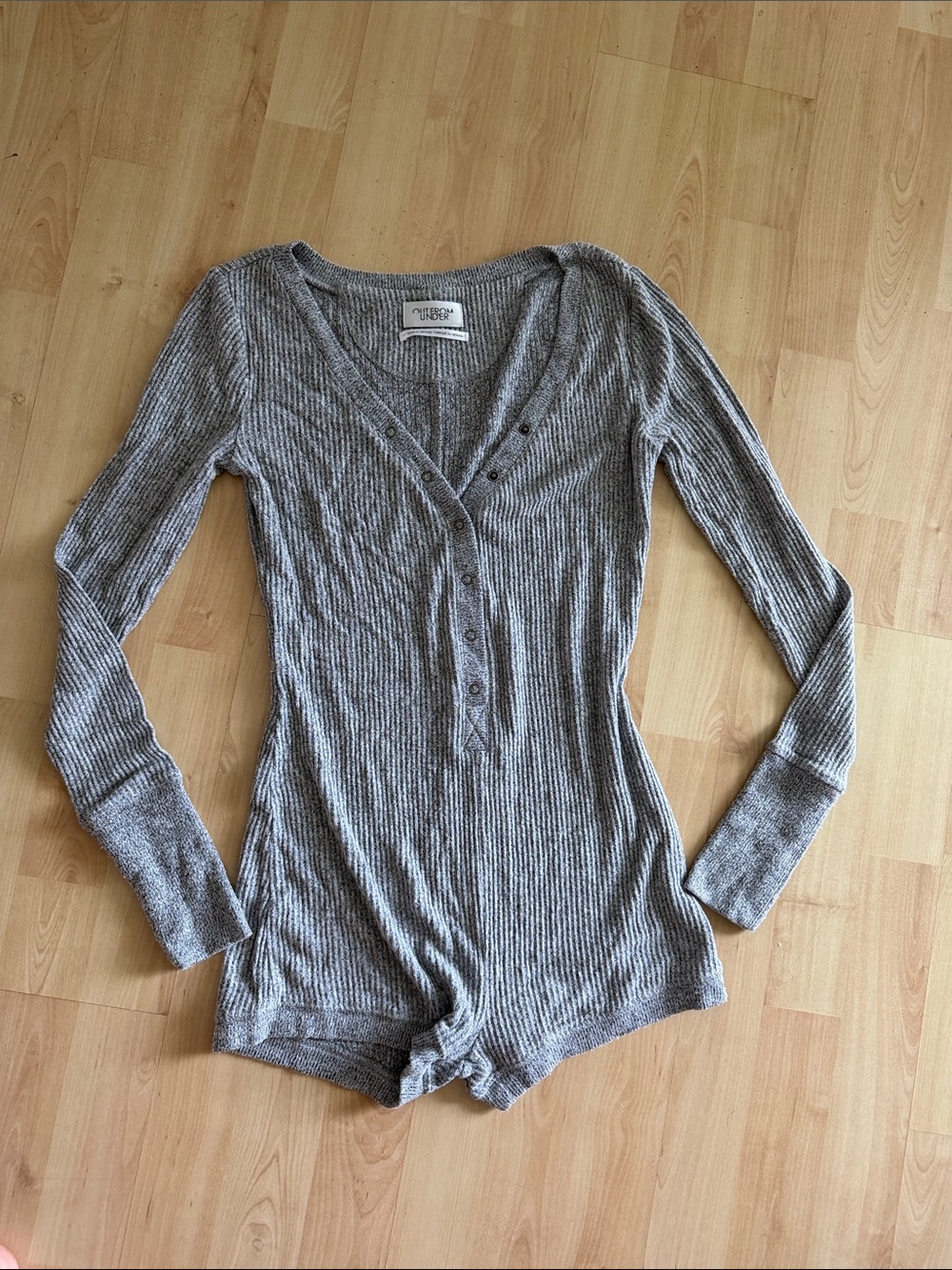 Urban Outfitters Gray Ribbed Henley Bodysuit